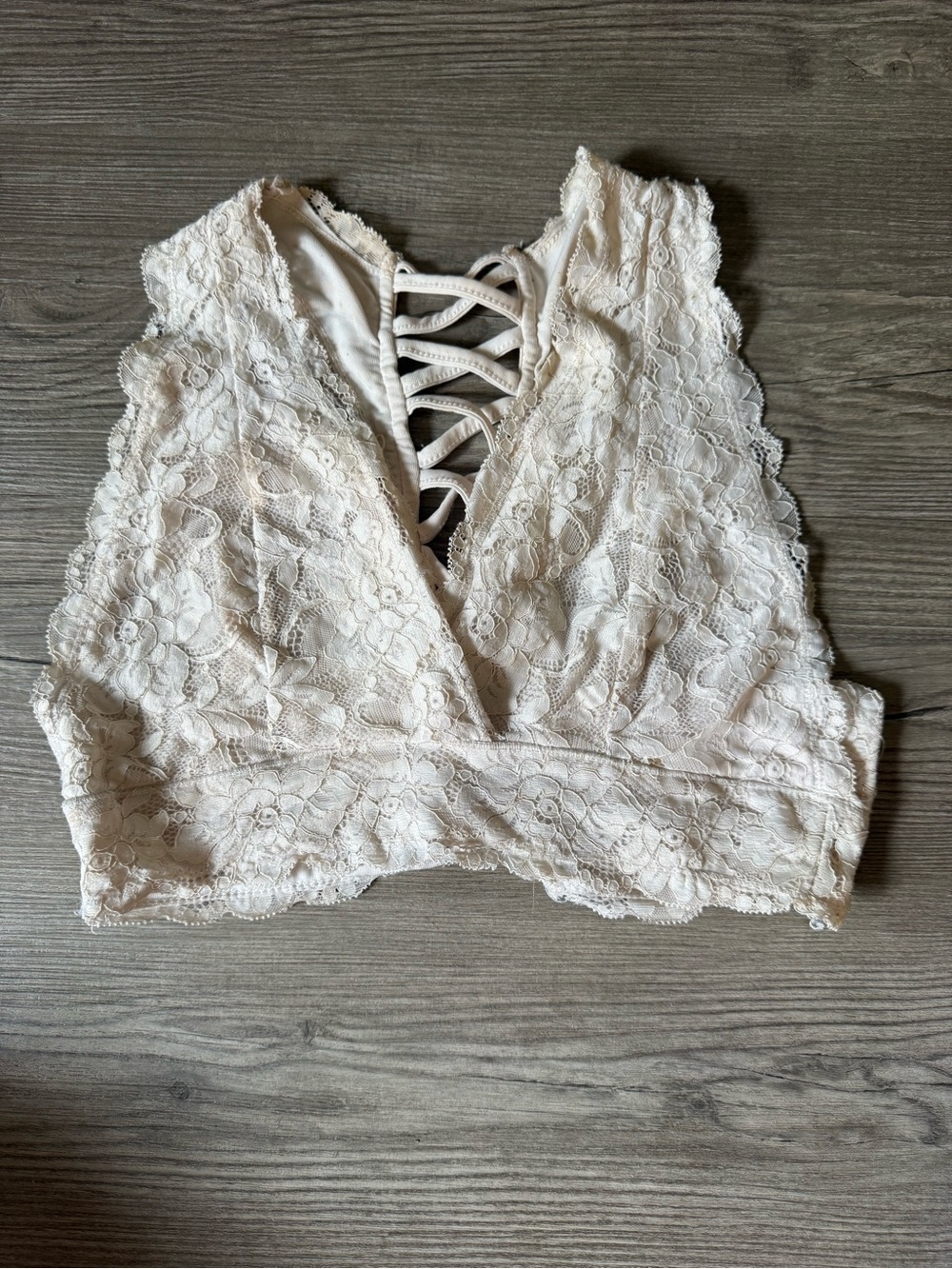 Altar'd State Cream Lace V-Neck Camisole with Lattice Back
